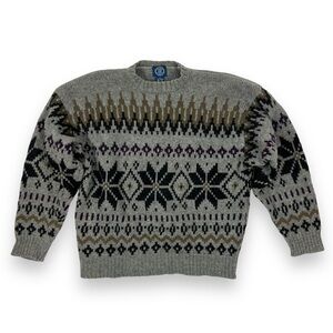 Vtg 90’s Gap Wool Fair Isle Nordic Chunky Knit Sweater Gray Ski Preppy Sz XL